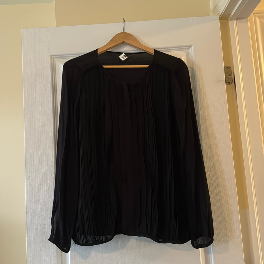 Black pleated long sleeve blouse